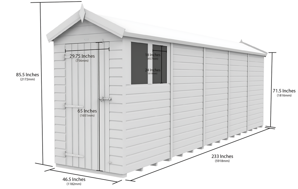 5ft x 19ft Apex Shed