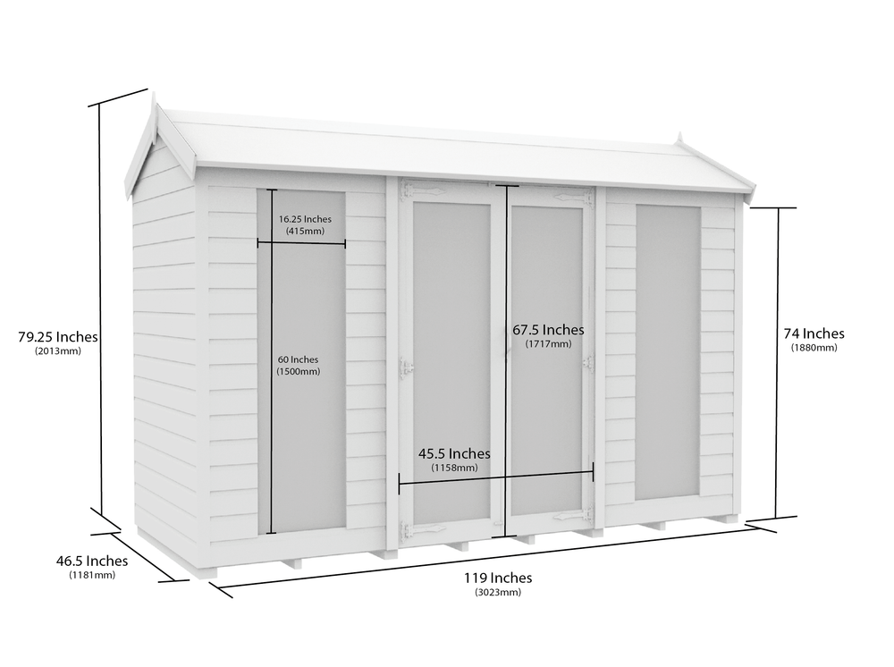 4ft x 12ft Apex Summer House (Full Height Window)