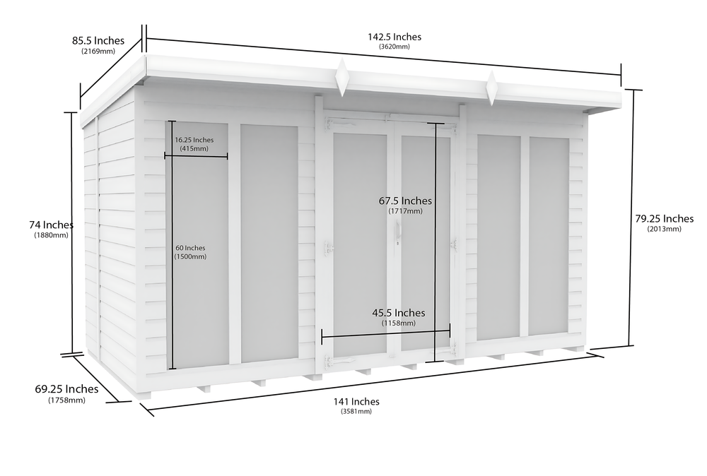 6ft x 12ft Pent Summer House (Full Height Window)