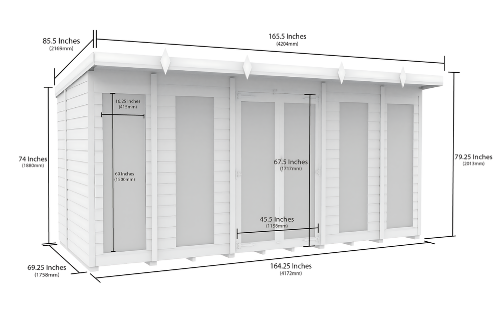 6ft x 14ft Pent Summer House (Full Height Window)