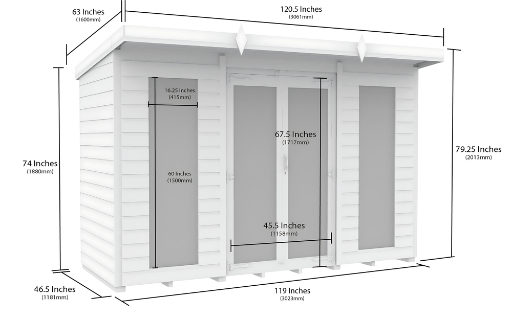 4ft x 10ft Pent Summer House (Full Height Window)