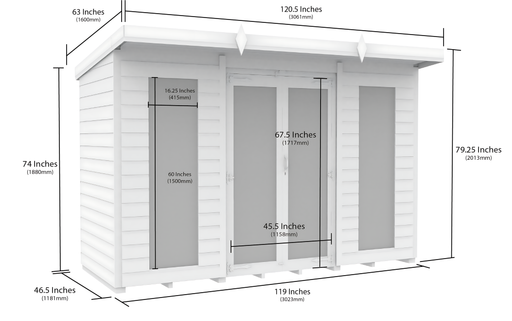 4ft x 10ft Pent Summer House (Full Height Window)
