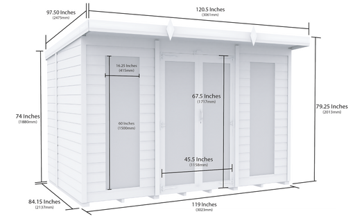 7ft x 10ft Pent Summer House (Full Height Window)