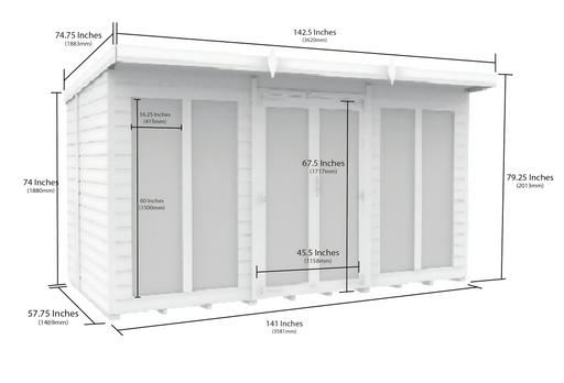 5ft x 12ft Pent Summer House (Full Height Window)