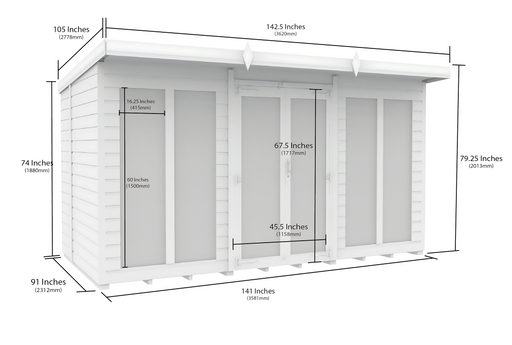 8ft x 12ft Pent Summer House (Full Height Window)