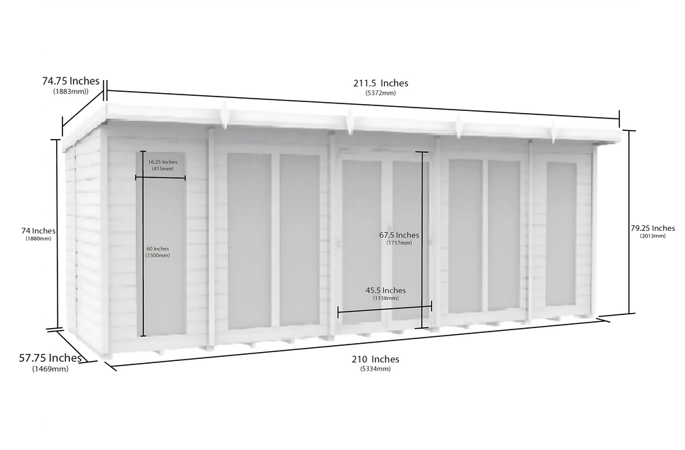 5ft x 18ft Pent Summer House (Full Height Window)