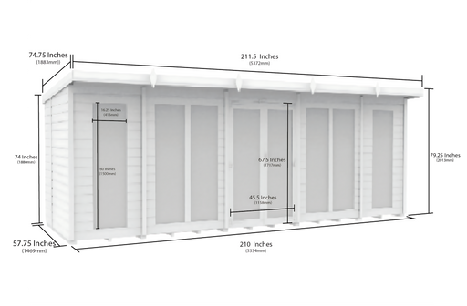 5ft x 18ft Pent Summer House (Full Height Window)