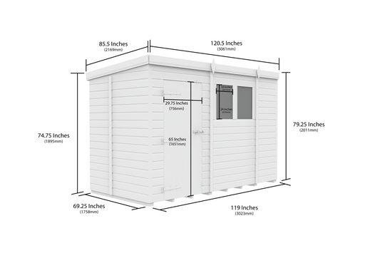 5ft x 10ft Pent Security Shed