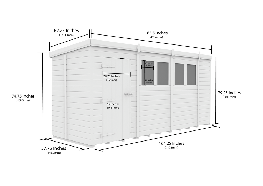 5ft x 14ft Pent Security Shed