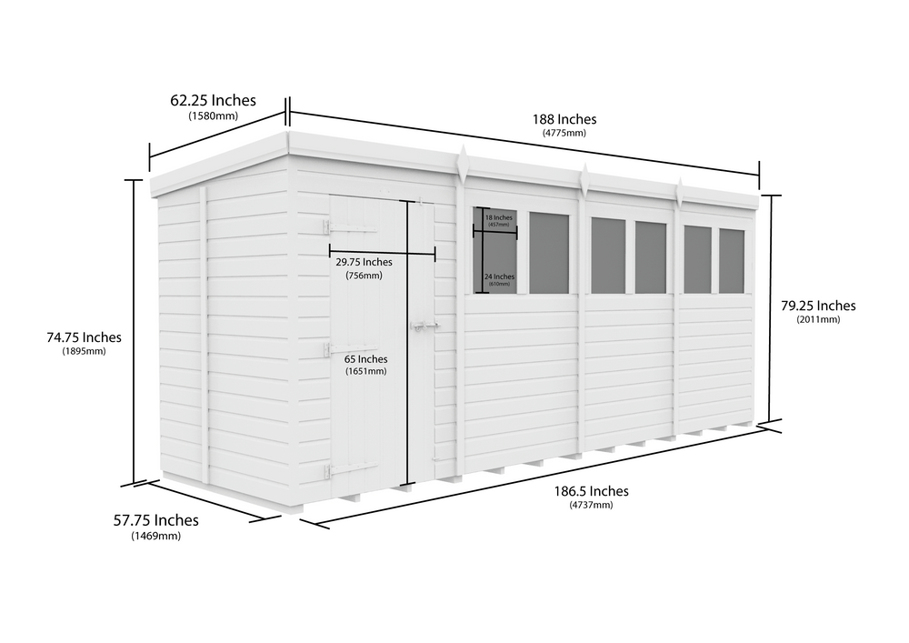 5ft x 16ft Pent Security Shed