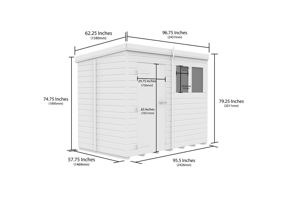 5ft x 8ft Pent Security Shed