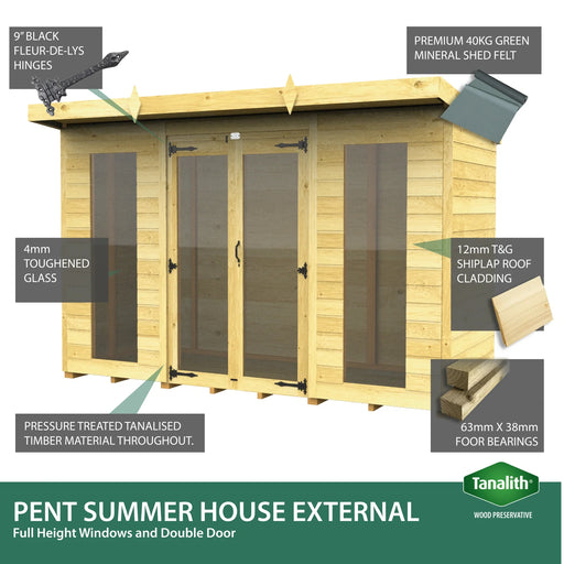 8ft x 12ft Pent Summer House (Full Height Window)