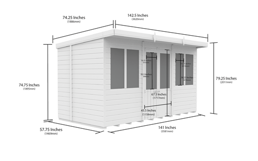 5ft x 12ft Pent Summer House