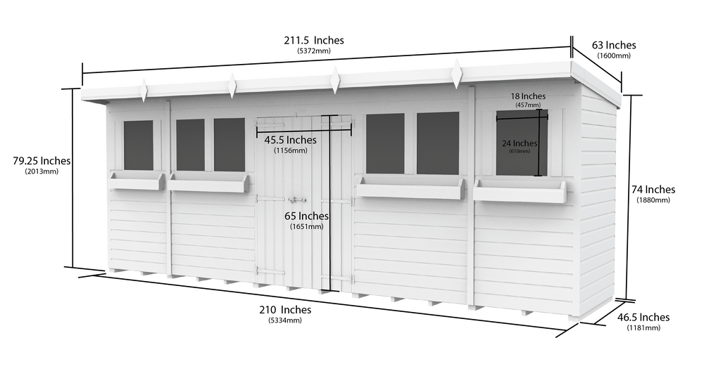 4ft x 18ft Pent Summer Shed